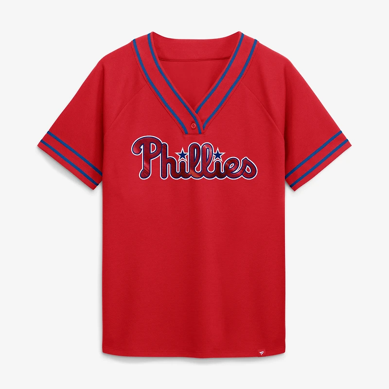 Women's Fanatics Red Philadelphia Phillies Diva Race Ahead Raglan V-Neck T-Shirt