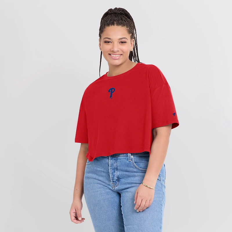 Women's Fanatics Red Philadelphia Phillies Elements Super Soft Boxy Cropped T-Shirt