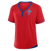 T-shirt à col en V raglan rouge pour femme avec logo de la ligue des Philadelphia Phillies Diva Star
