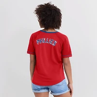T-shirt à col en V raglan rouge pour femme avec logo de la ligue des Philadelphia Phillies Diva Star