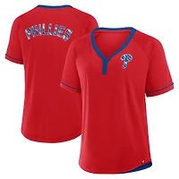 T-shirt à col en V raglan rouge pour femme avec logo de la ligue des Philadelphia Phillies Diva Star