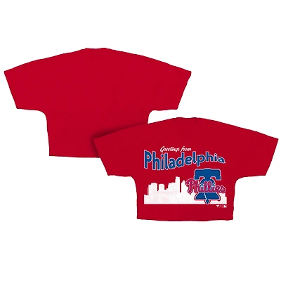 T-shirt court rouge Fanatics pour femme, motif Skyline des Philadelphia Phillies