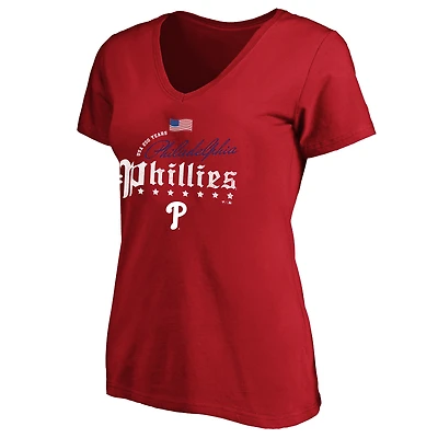 Women's Fanatics Red Philadelphia Phillies USA 250 Years Plus V-Neck T-Shirt
