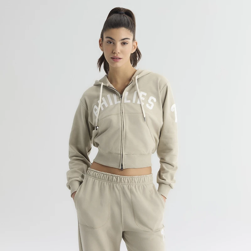 Women's Fanatics Sepia Tint Philadelphia Phillies Iconic Terry Full-Zip Hoodie