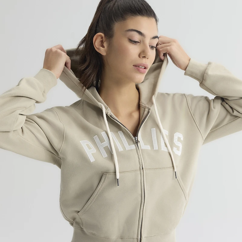 Women's Fanatics Sepia Tint Philadelphia Phillies Iconic Terry Full-Zip Hoodie