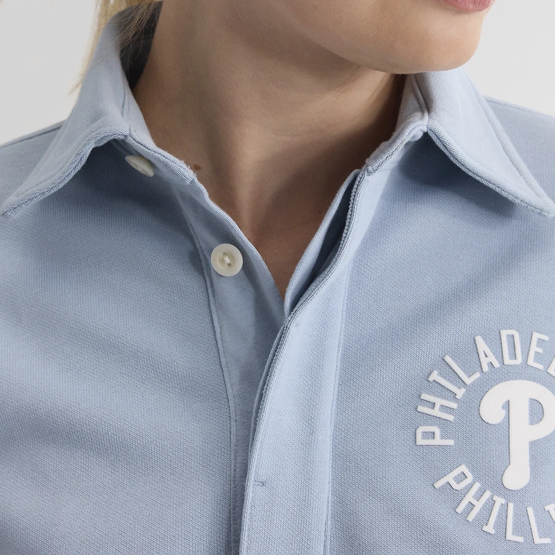 Women's Fanatics Sky Blue Philadelphia Phillies Iconic Short Sleeve Polo Sweatshirt