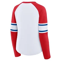 Women's Fanatics White/Red Philadelphia Phillies Blitz Package Raglan Lace-Up V-Neck Long Sleeve T-Shirt