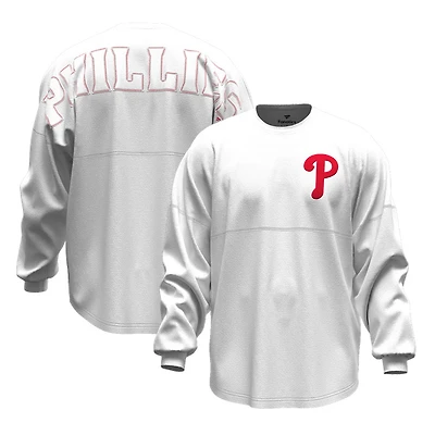 T-shirt à manches longues Fanatics blanc Philadelphia Phillies Baseball Stitch Spirit Jersey pour femmes