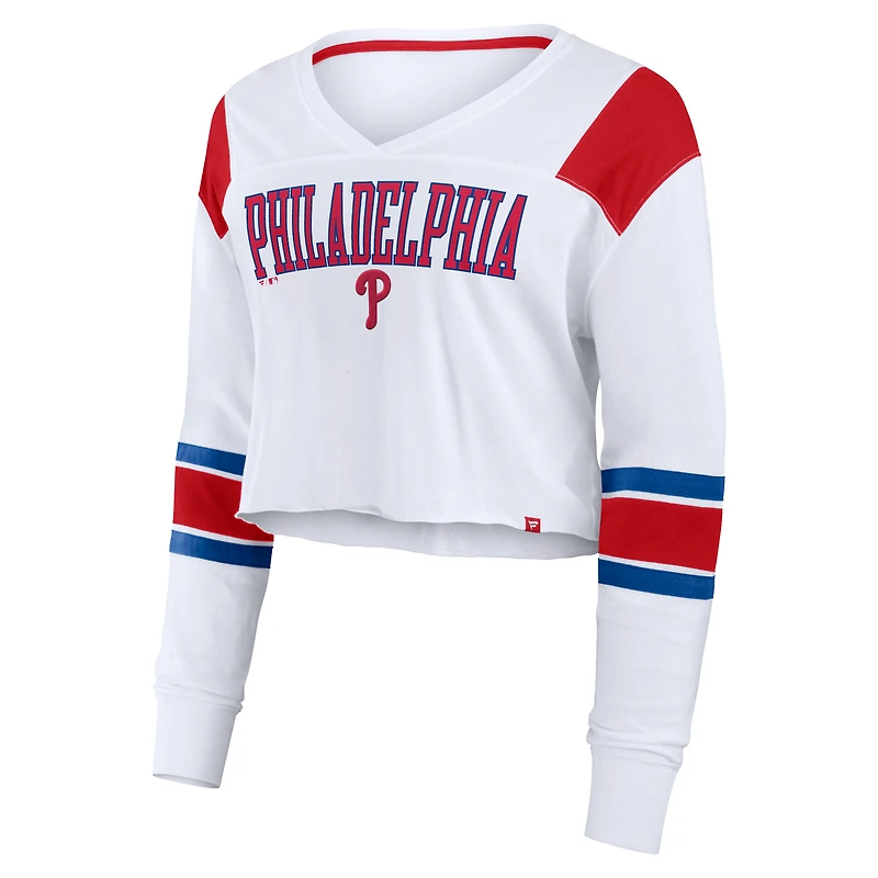 T-shirt à manches longues extensible et court pour femme Fanatics des Philadelphia Phillies