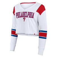 T-shirt à manches longues extensible et court pour femme Fanatics des Philadelphia Phillies