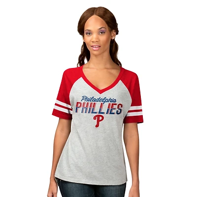 Women's G-III 4Her by Carl Banks Heather Gray Philadelphia Phillies Goal Line Raglan V-Neck T-Shirt