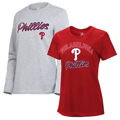 Ensemble t-shirt à manches courtes et longues G-III 4Her pour femme par Carl Banks, rouge/gris chiné, des Philadelphia Phillies