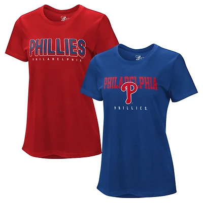 Lot de deux t-shirts G-III 4Her pour femme par Carl Banks, rouge/bleu royal, Philadelphia Phillies