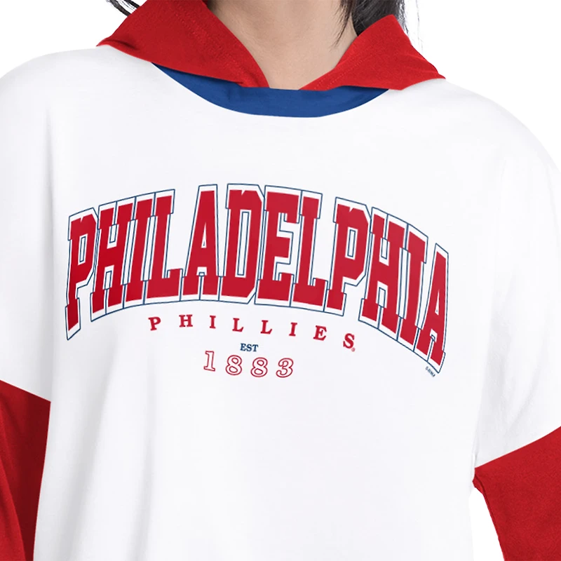 Women's G-III 4Her by Carl Banks White/Red Philadelphia Phillies Key Player Oversized Hooded Long Sleeve T-Shirt