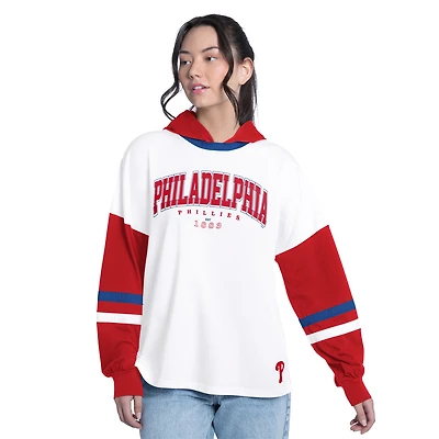 T-shirt à manches longues et capuche oversize G-III 4Her pour femme, par Carl Banks, blanc/rouge, joueur clé des Phillies de Philadelphie