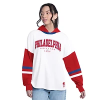 T-shirt à manches longues et capuche oversize G-III 4Her pour femme, par Carl Banks, blanc/rouge, joueur clé des Phillies de Philadelphie