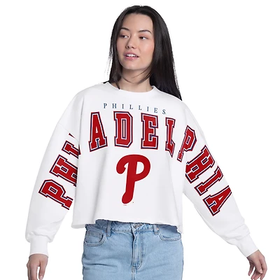 Sweat-shirt court G-III 4Her pour femme par Carl Banks, blanc, Philadelphia Phillies Bleachers