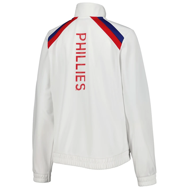 Veste de survêtement à glissière pleine longueur pour femme G-III 4Her by Carl Banks, blanc, drapeau rouge des Phillies Philadelphie