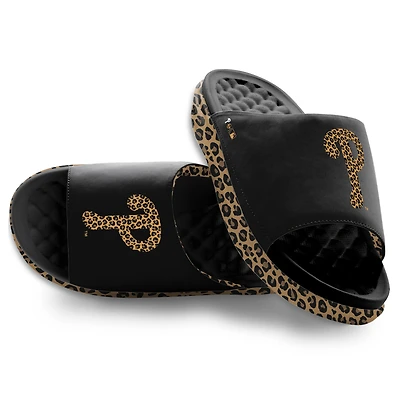 Sandales à enfiler ISlide noires pour femmes, motif léopard Philadelphia Phillies
