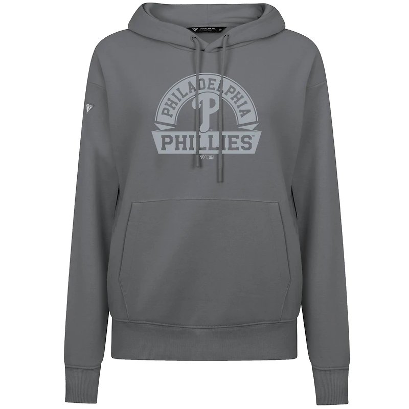 Women's Levelwear Gray Philadelphia Phillies Adorn Banner Arch Pullover Hoodie