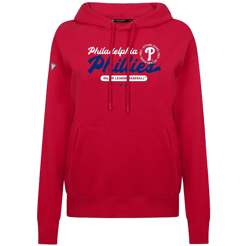 Women's Levelwear Red Philadelphia Phillies Accolade Adorn Monument Pullover Hoodie