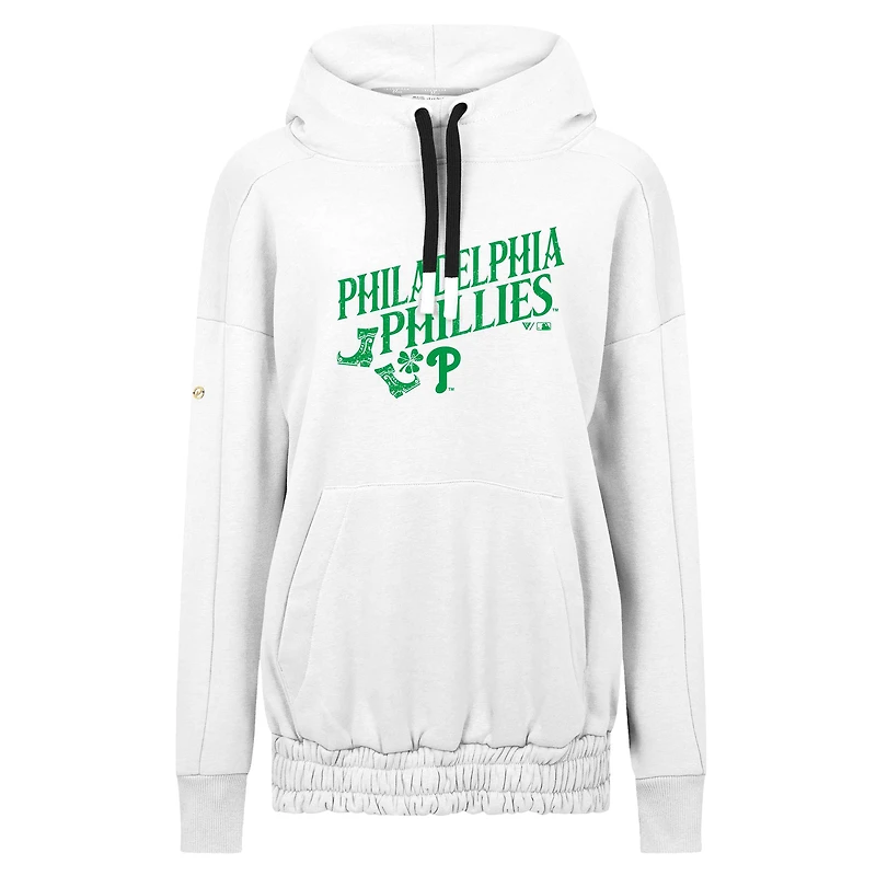 Women's Levelwear  White Philadelphia Phillies St. Patrick's Day Waterfall Boots Pullover Hoodie