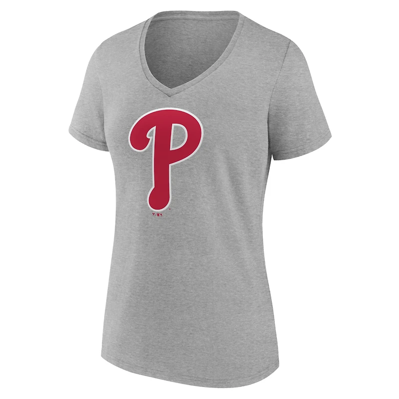 T-shirt de sport rouge à col en V avec logo officiel des Phillies Philadelphie pour femmes
