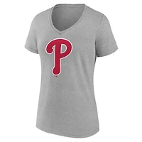 T-shirt de sport rouge à col en V avec logo officiel des Phillies Philadelphie pour femmes