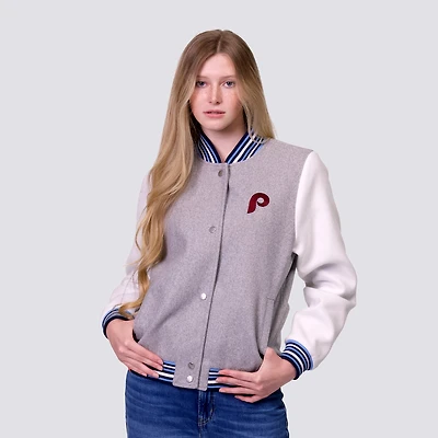 Women's Lusso  Gray Philadelphia Phillies Celine Full-Snap Varsity Jacket