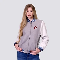 Women's Lusso  Gray Philadelphia Phillies Celine Full-Snap Varsity Jacket