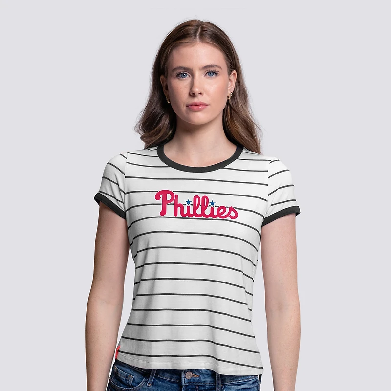 Women's Lusso White Philadelphia Phillies Natasha Striped T-Shirt