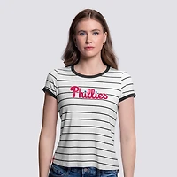 Women's Lusso White Philadelphia Phillies Natasha Striped T-Shirt