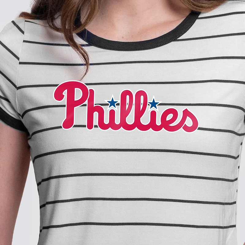 Women's Lusso White Philadelphia Phillies Natasha Striped T-Shirt