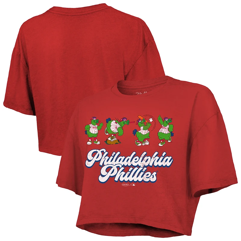 T-shirt court rouge Majestic Threads pour femme, coupe carrée, motif Philadelphia Phillies
