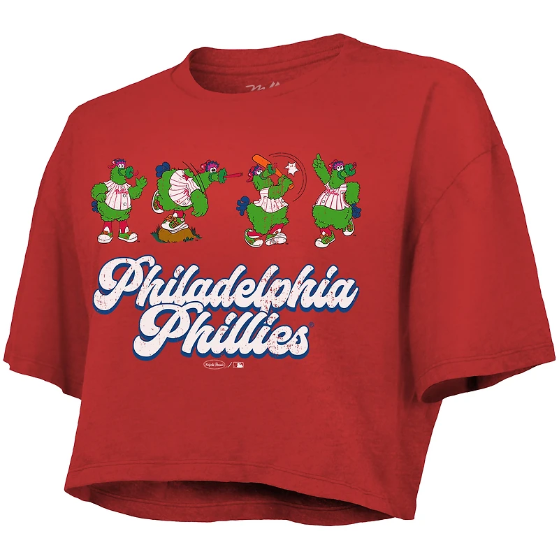 T-shirt court rouge Majestic Threads pour femme, coupe carrée, motif Philadelphia Phillies