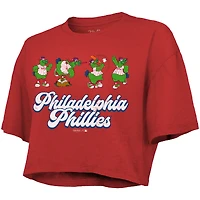 T-shirt court rouge Majestic Threads pour femme, coupe carrée, motif Philadelphia Phillies