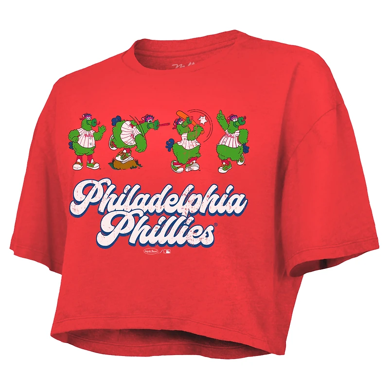 T-shirt court rouge Majestic Threads pour femme, coupe carrée, motif Philadelphia Phillies