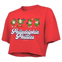T-shirt court rouge Majestic Threads pour femme, coupe carrée, motif Philadelphia Phillies