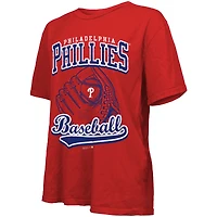 T-shirt surdimensionné rouge Majestic Threads pour femme, motif première base des Philadelphia Phillies