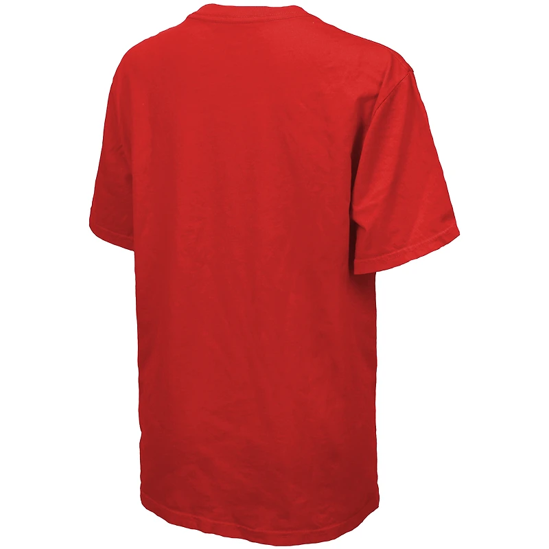 T-shirt surdimensionné rouge Majestic Threads pour femme, motif première base des Philadelphia Phillies
