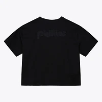 Women's Mitchell & Ness Black Philadelphia Phillies Cooperstown Collection Phantom Cropped T-Shirt