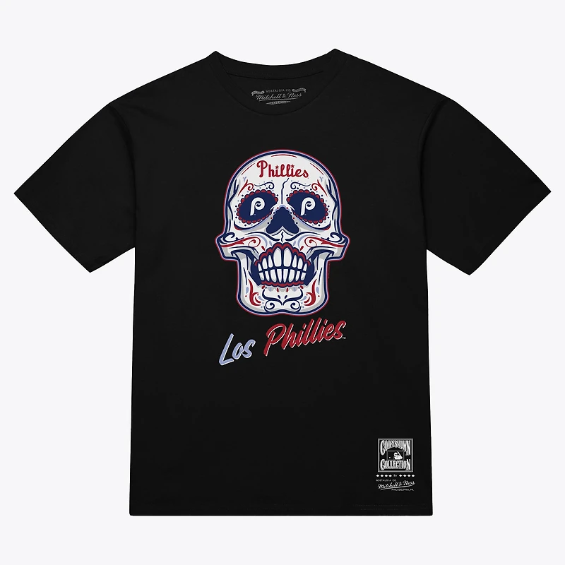 Women's Mitchell & Ness  Black Philadelphia Phillies Sugar Skull Boxy T-Shirt