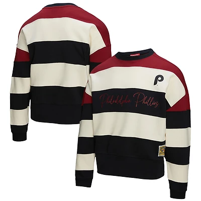 Sweat-shirt en molleton bloc Mitchell & Ness bordeaux/noir pour femme, collection Cooperstown, Philadelphia Phillies