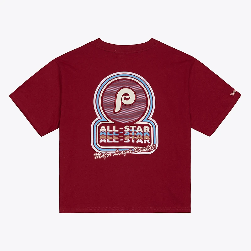 Women's Mitchell & Ness Burgundy Philadelphia Phillies 1976 MLB All-Star Game Boxy Cropped T-Shirt