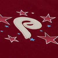 T-shirt court et carré Mitchell & Ness bordeaux pour femme, Philadelphia Phillies, match des étoiles de la MLB 1976