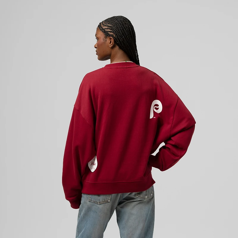 Sweat-shirt ras du cou bordeaux Mitchell & Ness pour femme, motif Philadelphia Phillies