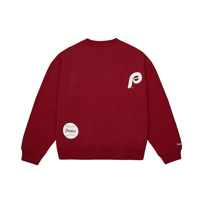 Sweat-shirt ras du cou bordeaux Mitchell & Ness pour femme, motif Philadelphia Phillies