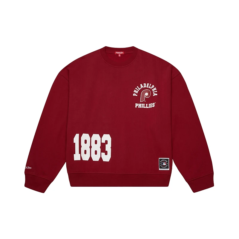 Sweat-shirt ras du cou bordeaux Mitchell & Ness pour femme, motif Philadelphia Phillies