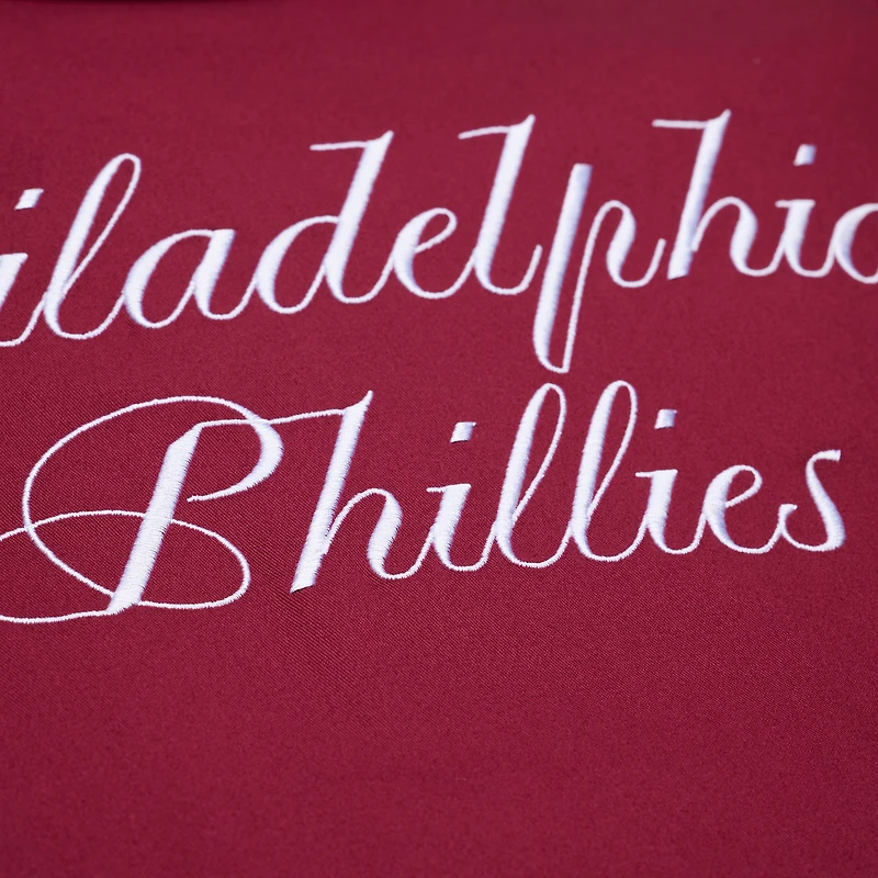 Veste courte zippée Mitchell & Ness pour femme, bordeaux, à l'effigie des Phillies de Philadelphie.