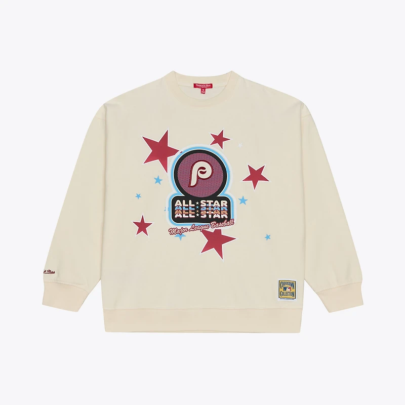 Sweat-shirt à col rond Mitchell & Ness crème pour femme, édition spéciale Philadelphia Phillies 1976 MLB All-Star Game.